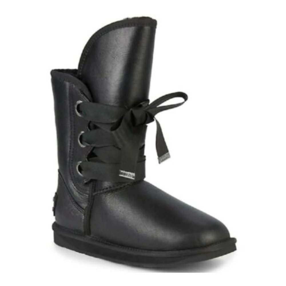 AUSTRALIA LUXE COLLECTIVE sz5/6 BLACK LEATHER "BEDOUIN" SHEEPSKIN BOOTS